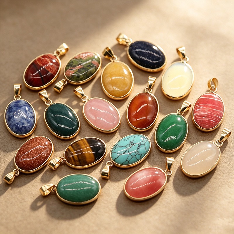 Bezels Set Pendant - 10pcs 19x26mm Oval Natural Stone Agate