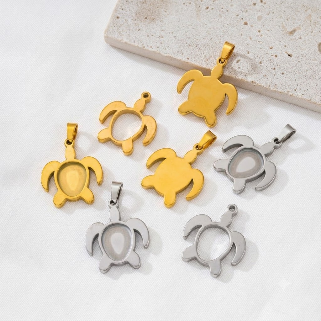 5pcs/Lot Stainless Steel Turtl - огляд і ціна Bezels Set Pendant